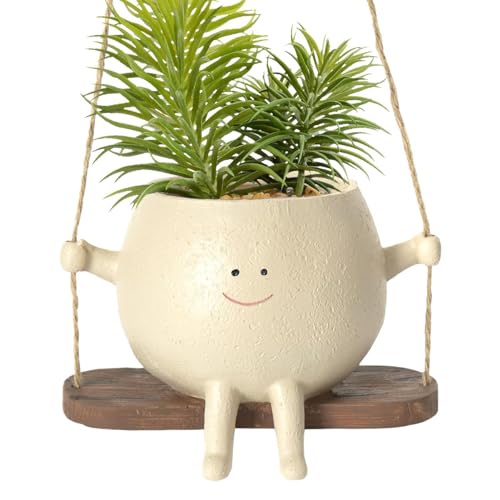 Maceta de cara oscilante, maceta de cara oscilante, bonita maceta de resina para suculentas, maceta colgante de resina con cara sonriente para jardín, patio, interior y exterior