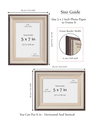 Image of GOLDEN PEACOCK Vintage Style 5x7 Inch Picture Frame | Rustic Brown & Ivory PVC Frame with Glass | Wall Hanging & Tabletop | Indoor Display