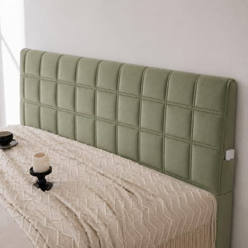 Image of HOMETHREADS Velvet Padded Headboard Cover with Foam - Soft, Wrinkle-Resistant Bed Back Protector, Suitable for Wooden, Leather & Upholstered | Fits 6 ft Headboards only (68x180 cm)(Green)