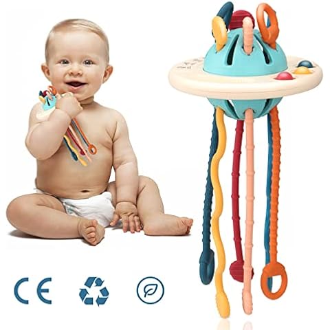 DIQC Sensory Toy for Baby 6-18 Months, Montessori Toy Baby Travel Toys with Soft Teething Rings with 10 Skills to Training The Strength and Finger Flexibility,Christmas Birthday Gift for Baby Cover
