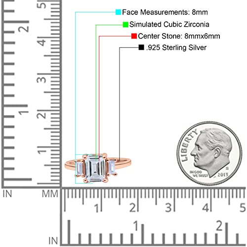 Blue Apple Co. Emerald Cut Art Deco Three Stone Wedding Ring Simulated Cubic Zirconia 925 Sterling Silver4