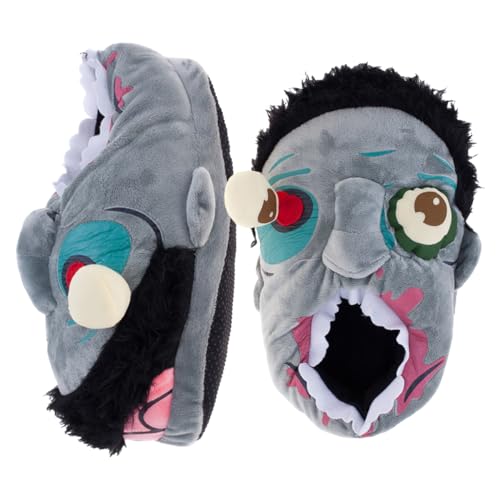Loizziuy Halloween Zombie Fuzzy Slippers Whimsical Thick Non-Slip House Shoes for Warmth Fun Cartoon Cotton Slippers Gift