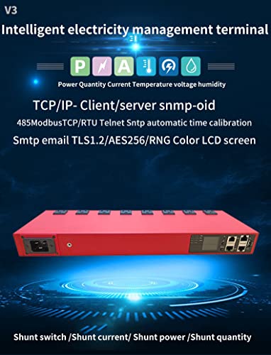 Image of Smart PDU Cabinet Socket 8-Port 15 amps SSH telnet SNMP 485-TCP RTU Programming Development Network Remote Control Room Aging Rack Used (SNMP v1v2v3 Indicates The telnet S Version)