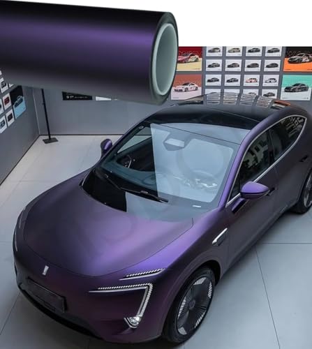 Image of WISDOM Purple Metallic Metallic Vehicle Wrap Vinyl Matt Finish Easy Apply Air-Release Weatherproof DIY Car & Motorcycle (Purple Metallic, 20 Inch X 7 Feet)