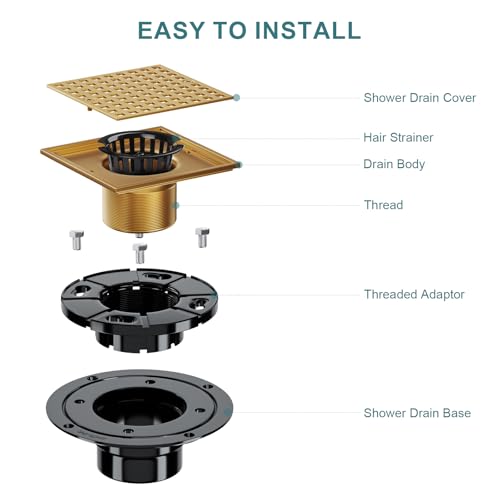 Image of Shower Drain 4-1 /4 Inch, Square Shower Floor Drain Kit with ABS Flange