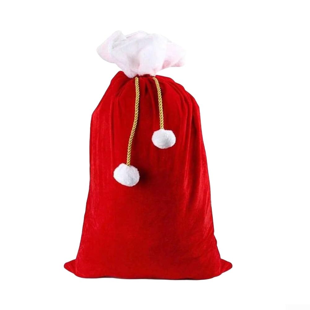 Santa Sack Red - Christmas Velvet Draw String Present Bag Sack - Gifts Wrapping - Large Capacity 70x50cm/100x70cm(S)