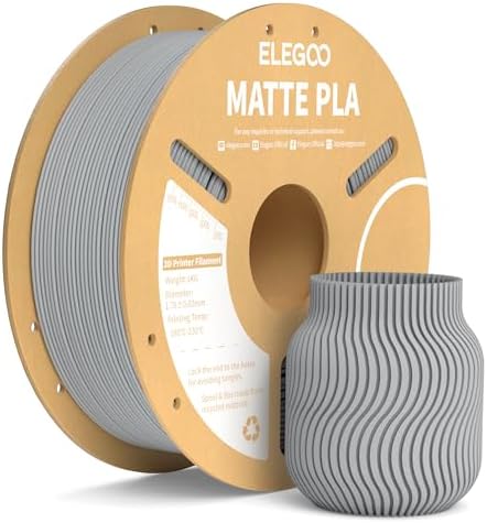 ELEGOO Matte PLA Filament 1.75mm Schiefergrau 1KG, 3D Drucker Filament PLA | Sauber gewickeltes Filament, Einfach zu Bedienen, 1kg Kartonspule (2.2lbs) PLA Matte Filament für Meist