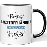 JUNIWORDS Tasse, Bester Baustoffhändler, mit ganz viel Herz, Schwarz (6035602)