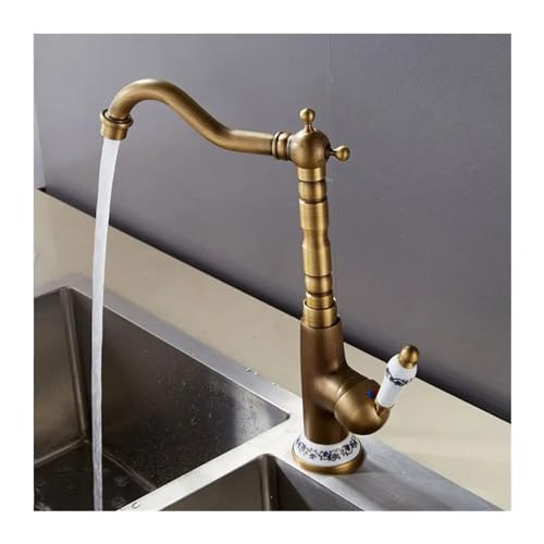 Mitigeur chaud et froid de lavabo rétro avec robinet pivotant bronze - 2