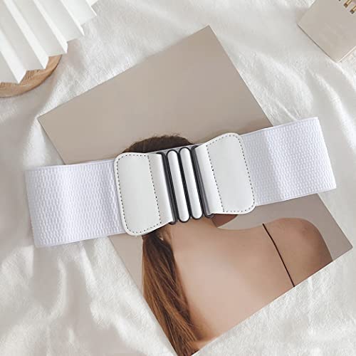 Retro Wide Cinch Belt Womens Corset Waist Band Vintage Bandage Elasticity Girdle Wrap Gothic Elastic Waist Belt with Flat Buckle for Costume – White2