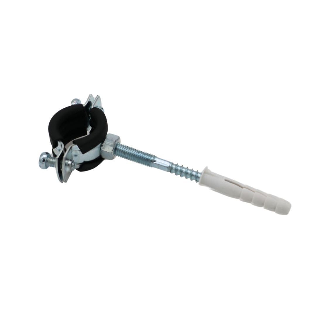 Abrazaderas de tubo de tornillo 48-53 mm 11/2" + tornillos + tacos, acero galvanizado, abrazaderas de aislamiento acústico, abrazaderas individuales con inserto amortiguador – 10 unidades