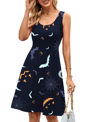 Herou Halloween Evil Bat Women's Sexy Sleeveless A-line Flared Midi