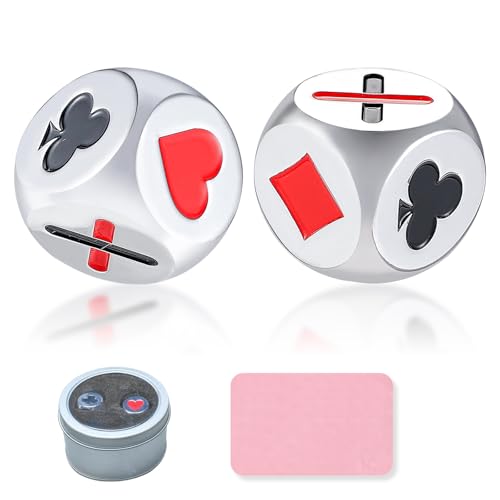 GDGJWL 2 Pack Zinc Alloy Euchre Cube Dice Set with Card Suits & Trump Markers - Durable Metal Game Dice for Euchre, Pinochle, Bridge, Pass The Pigs - Includes Portable Case & Cleaning Cloth