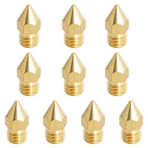 Aopin M6 1.75mm Extruders Nozzles 3D Printer 0.1mm / 0.004" Brass 3D Printer Extruders Nozzles 10 Pcs
