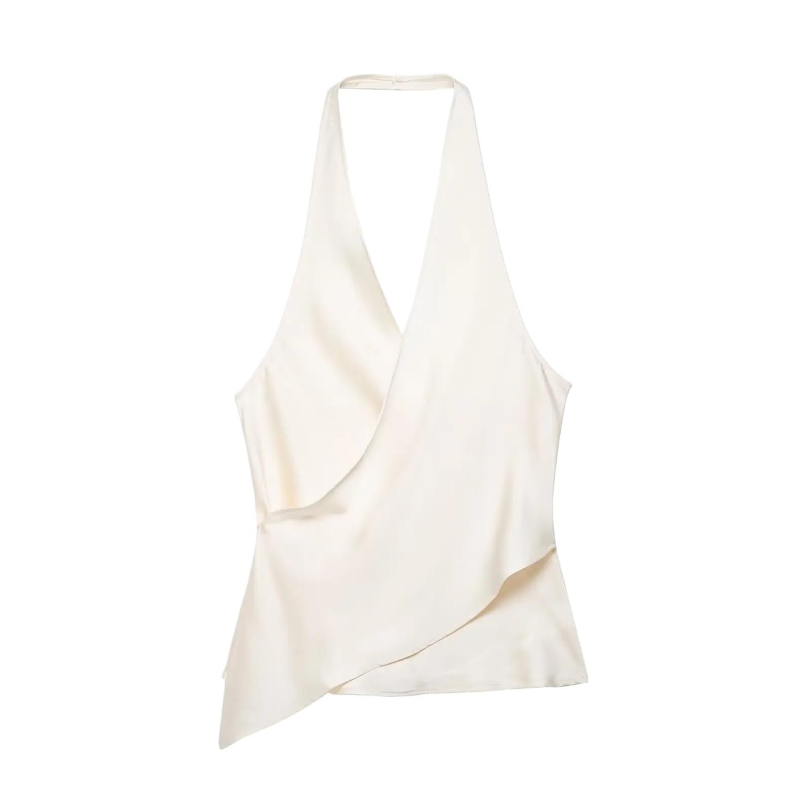 Top con Cuello Halter y Lunares de satén Cuello en V asimétrico | Camisola sin mangas sin espalda, ropa de fiesta sexy, top elegante de verano for mujer