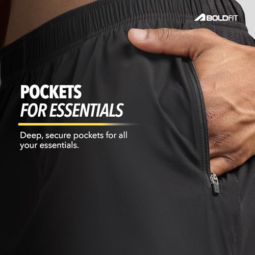 Image of Boldfit Shorts for Men Running Men Shorts Relaxed Fit Gym Shorts for Men Workout, Training Lightweight Shorts for Men Sportswear & Outdoor Nylon Spandex Quick Dry Mens Shorts Gym Shorts