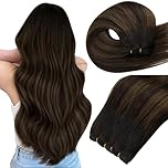 Easyouth Weft Hair Extensions Human Hair Balayage Straight Weft Extensions Human Hair Balayage Darkest Brown Mixed with Light Brown Sew in Human Hair Extension Full Head 18Inch 100G