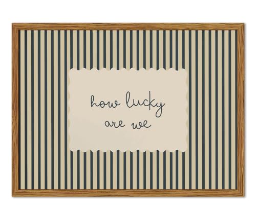 How Lucky Are We Wall Art, Vintage Navy Blue Striped Quote Wall Decor Picture, Trendy Preppy Inspirational Painting Canvas Prints Minimalist Artwork for Living Room Bedroom 16x24 inch Framed by AIYBART - Used condition - US$31.68