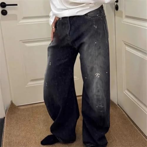 Men's Vintage Washed Blue Cargo Jeans, Retro Loose Fit, Straight Wide Leg Carpenter Denim Pants4