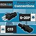 IronBox Electric - NEMA 6-20P Plug to IEC C13 Power Cord - 15A/250V, 14/3 AWG - UL Listed Heavy Duty Power Cord - Replacement Cords for Monitor, Computer, Printer, Audio Speaker & More (6ft, Molded)