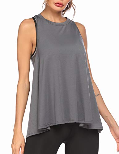 Womens Loose Fitting Tanks for Working Out Cotton Racerback Exercise Gym Long Active Tops Gray XX-Large