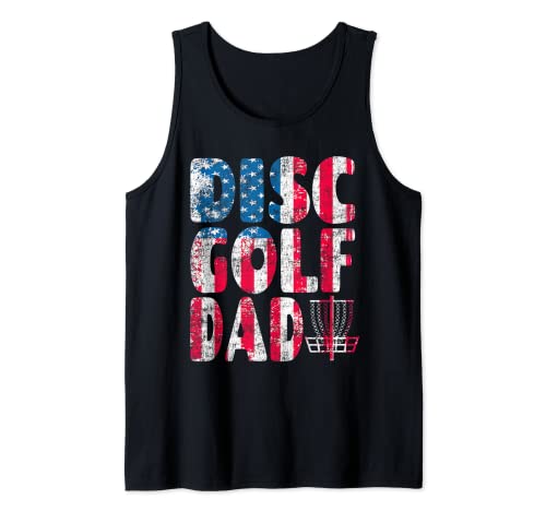 Retro Disc Golf Dad Bandera Americana 4 de Julio Día del Padre Camiseta sin Mangas