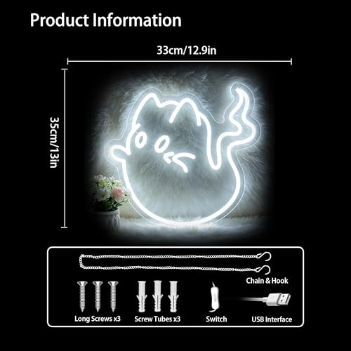 Image of Cat Ghost Neon Sign Led Neon Lights Neon Signs for Wall Decor Light Up Sign for Birthday Party Club Gift