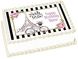 Paris France Eiffel tower 1/4 sheet (10.5 x 8 in.) Edible cake topper image Birthday Party Decoration.