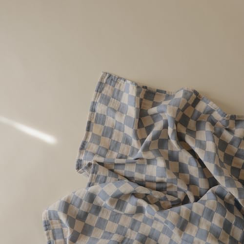 Image of mushie Muslin Baby Swaddle Blanket | 100% Organic Cotton (Blue Check)