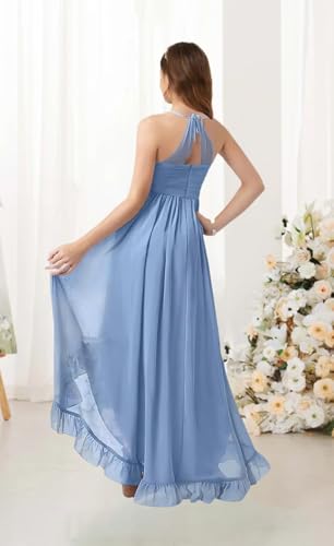 Chiffon Junior Bridesmaid Dress Halter Flower Girl Flowy Dresses with Ruffles Asymmetrical A Line Wedding Party Gown2