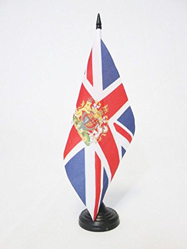 AZ FLAG Drapeau de Table Royaume-Uni avec Armes 21x14cm - Petit Drapeaux DE Bureau Anglais - UK - Grande Bretagne 14 x 21 cm