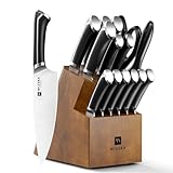 WIZEKA 15-Piece knife set, High Carbon Stainless Steel Kitchen Knife Set, Ultra Sharp Knife Block Set with Sharpener, Black, Crown Series