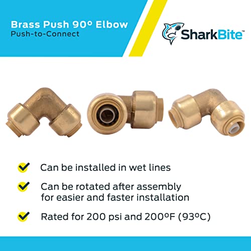 Sharkbite 3/8 Inch (1/2 Inch Od) 90 Degree Elbow, Push To Connect Brass Plumbing Fitting, Pex Pipe, Copper, Cpvc, Pe-Rt, Hdpe, U246Lfa #TOP3