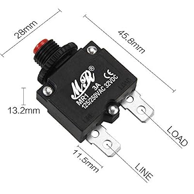 3 Amps Thermal Circuit Breakers 125/250V AC 32V DC Push Button Manual Reset Overload Protector Switch 3A 2 Pack