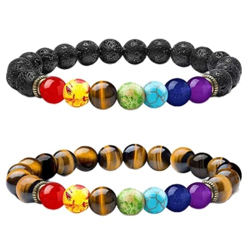 Bracelet 7 chakras et pierre de lave pour l'harmonie énergétique unisexe