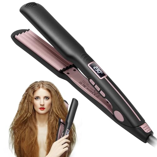 OKWRAP Piastra Frisè Per Capelli, Piastra Frisè in Ceramica PTC Per Volumizzare i Capelli, Piastra Frisè Per Capelli Con Temperatura Regolabile e Display LCD, Piastra Per Lo Styling a Lunga Durata