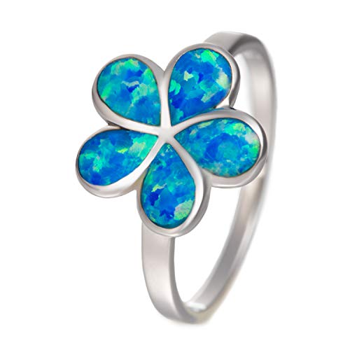 Aloha Jewelry Company Sterling Silver Opal Plumeria Flower Wedding Band Promise Ring (7)