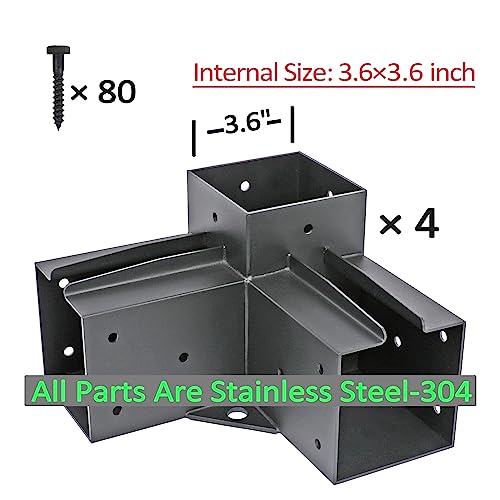 4PCS Pergola Brackets Stainless Steel 3-Way Right Angle Corner Pergola Bracket with Screws for 4x4 Inch(Actual: 3.5x3.5 Inch) Wood Beams，Pergola/Gazebo Kit by Antsky - Image 2