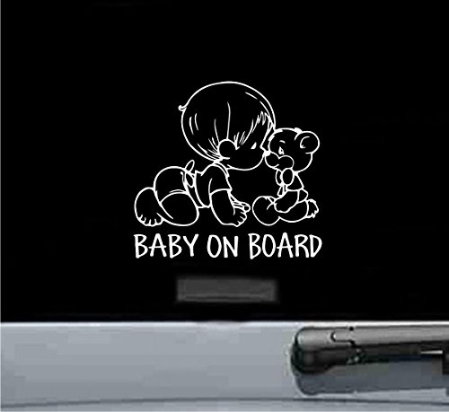 JS Artworks Baby on Board with Teddy Bear Vinyl Decal Sticker