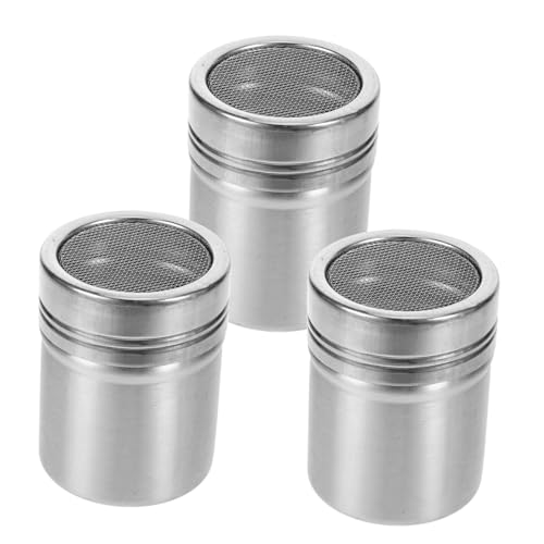 VINTORKY 1set Stainless Steel Seasoning Shaker Portable Pepper Sugar for Baking for Cocoa Flour Caps S Random Color 3pcs