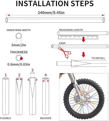 PSLER 72 PCS Spoke Skins Spoke Trim Wrap Decoration Protector Pipe Motocross Pit Dirt Bike Aaccessories 11 Mixed Colors