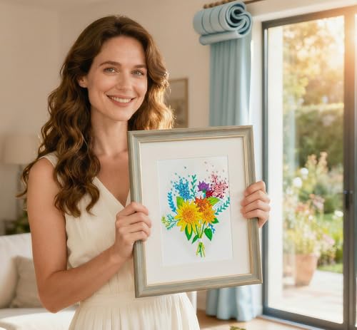 Image of LX LERMX Embroidery Kit for Beginners Adults, 34 Stitch Techniques with Floral Patterns, Complete DIY Kit with Stamped Patterns, Hoop, Colorful Threads, Tools (Pattern 2)