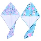 MOTHNUR プリント入りヘアドライタオルラップ2枚セット 速乾吸水性マイクロファイバー製 髪早く乾かす 用と女性向けヘアラップタオル青い