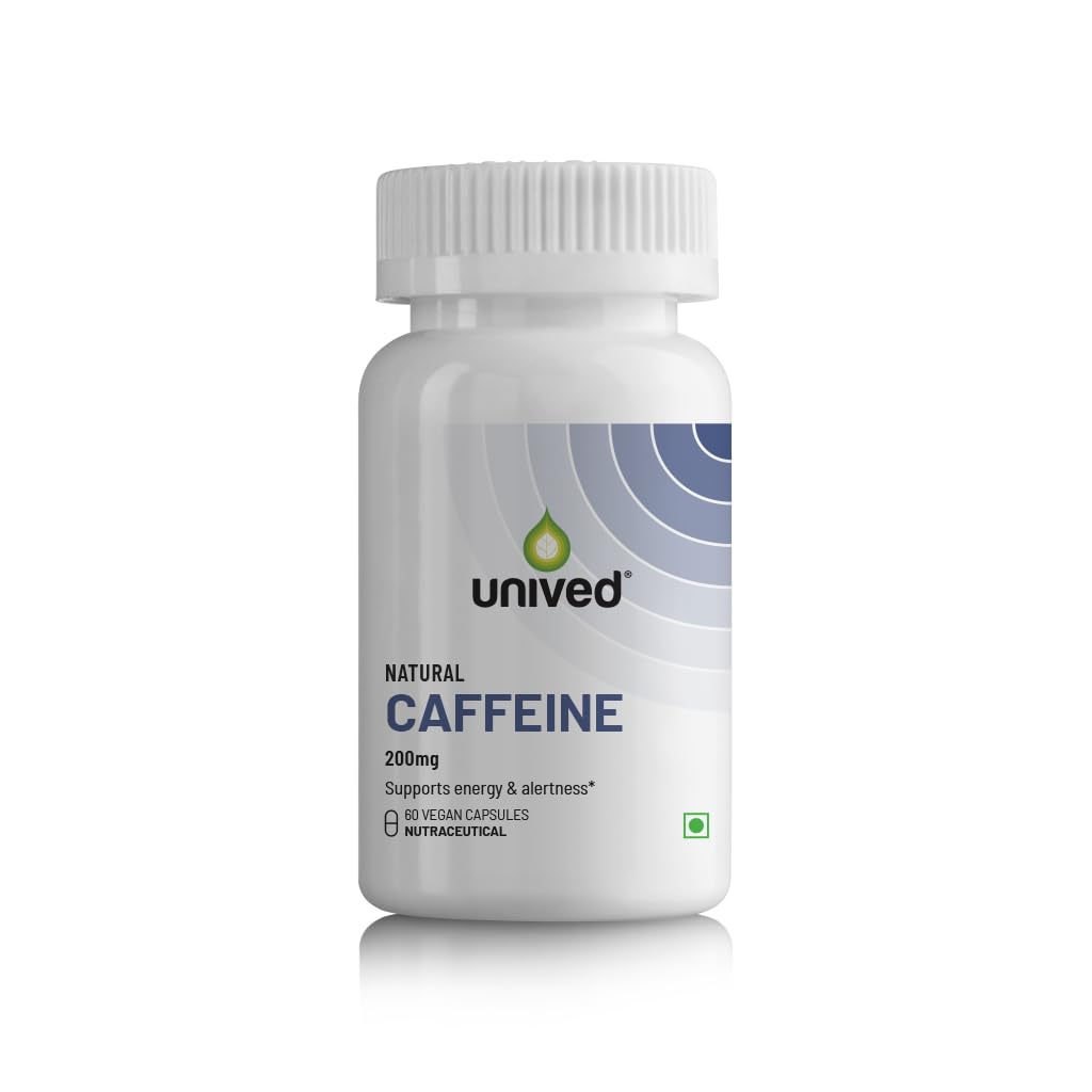 Unived Natural Caffeine Capsules 200mg, for Energy & Alertness, 60 Vegan Capsules