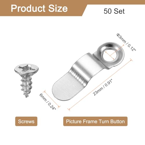 Image of uxcell 50Pcs Picture Frame Turn Button, Frame Backing Fasteners with 50Pcs Screws, Frame Clips Hardware for Hanging Pictures Photos Posters, Silver
