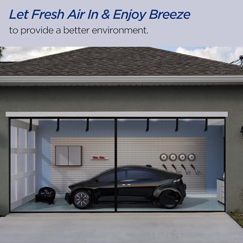 HBlife Garage Screen Doors for 2 Car Garage,14x7FT Polyester Magnetic Garage Door Screen, Hands Free Retractable Garage Net Screen Door Mesh with 6 Roll Up Starps and 26 Magnets for Patio, Gym, Porch by HBlife - Image 4