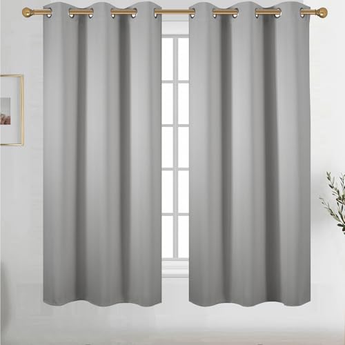 Diraysid Light Grey Grommet Blackout Curtains for Bedroom Thermal Insulated Room Darkening Curtains Drapes, 42 x 63 inch, 2 Panels