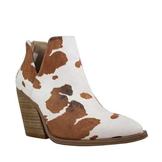 ARIDER ARiderGirl Dean V Cut Stacked Heel Boots (Cow White Brown, 9)