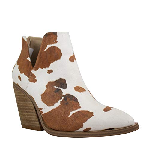 ARIDER ARiderGirl Dean Womens Western Booties with Cow Print Slip On V Cut Stacked Heel Boots