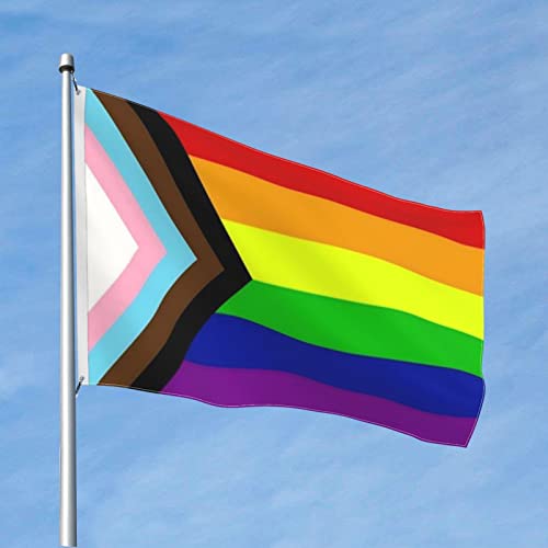 Progress Pride Flag 3X5 Rainbow Outdoor Flags Lgbtq, Double Stitched Transgender Lesbian With 2 Brass Grommets #TOP1